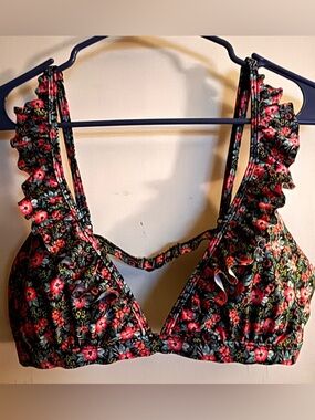 Aeropostale Black Floral Ruffle Bikini Top - Red & Green Floral